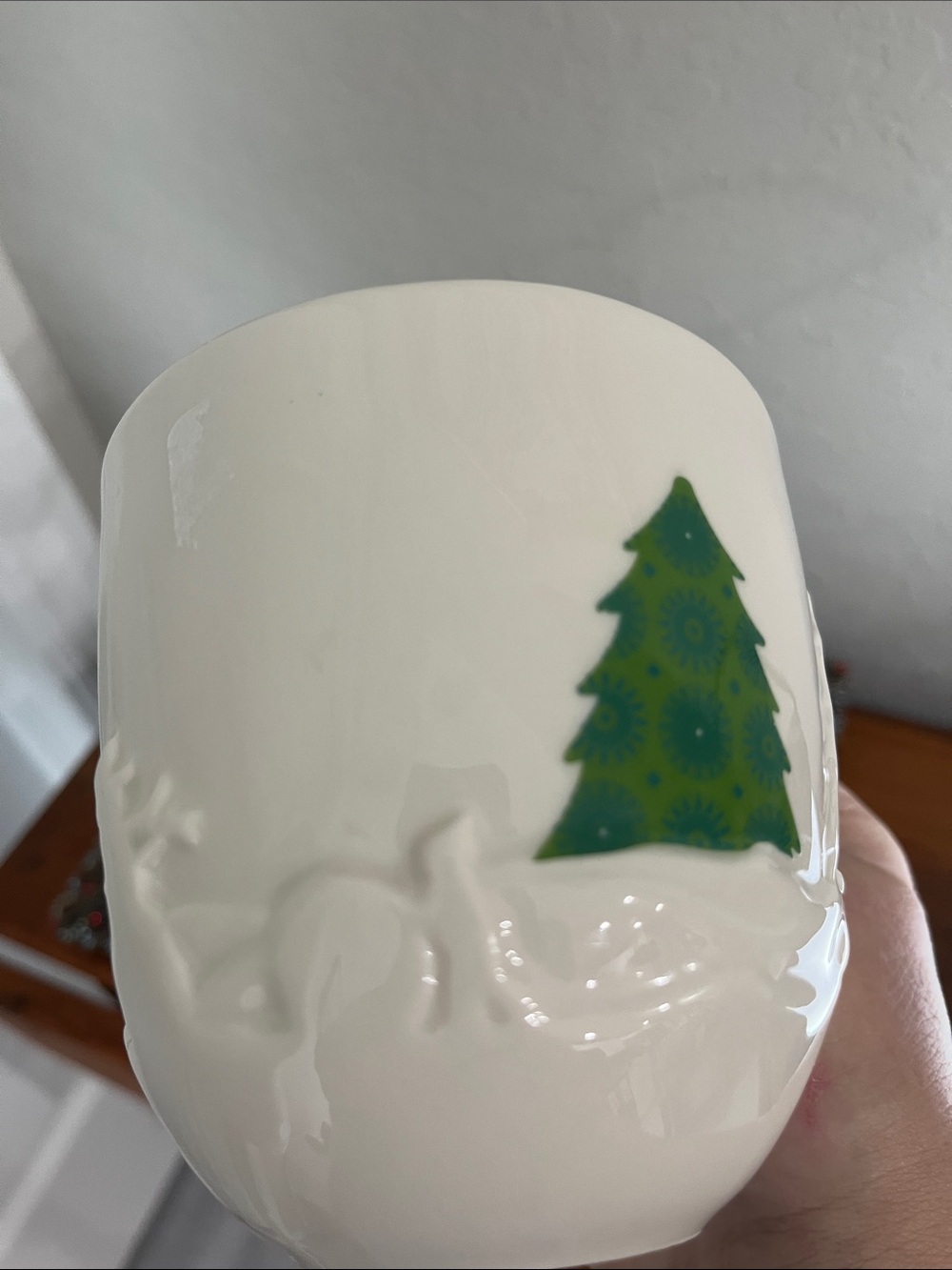 Starbucks VTG White Mug with Green Pine Tree Accents 2006